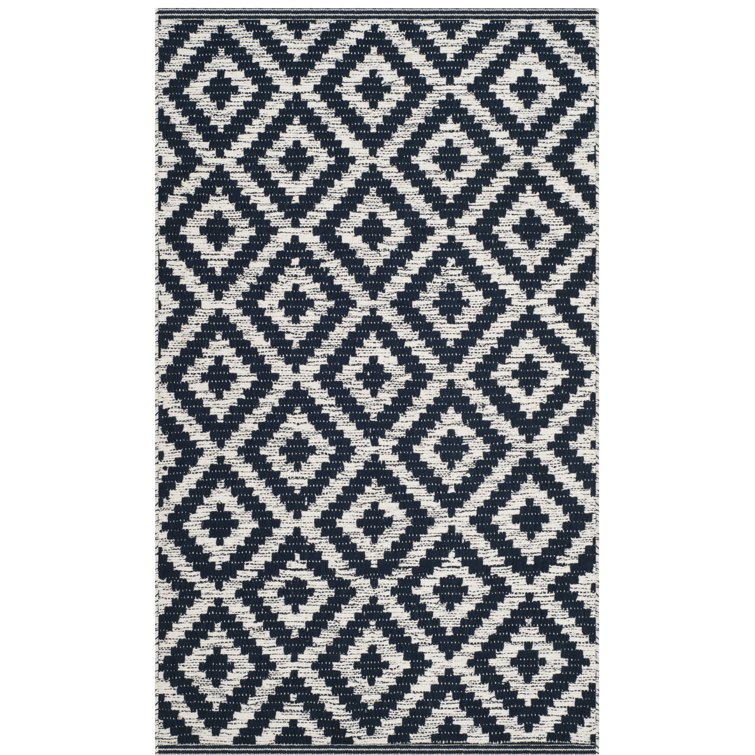 Wrought Studio Harlow Geometric Handmade Flatweave Cotton Navy/Ivory